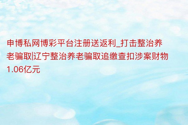 申博私网博彩平台注册送返利_打击整治养老骗取|辽宁整治养老骗取追缴查扣涉案财物1.06亿元